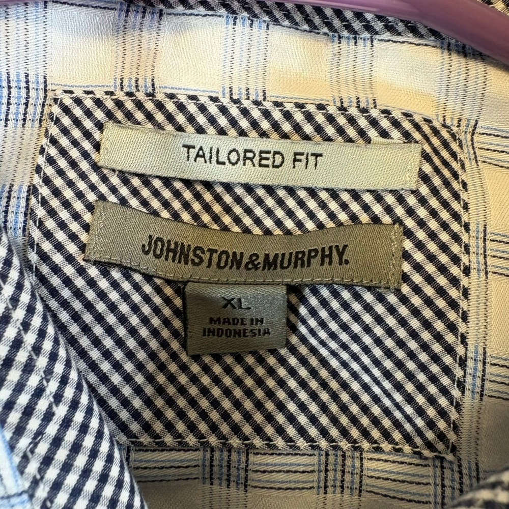Johnston & Murphy Button Down Shirt Mens XL Blue Plaid Tailored Fit Long Sleeve - Picture 4 of 11
